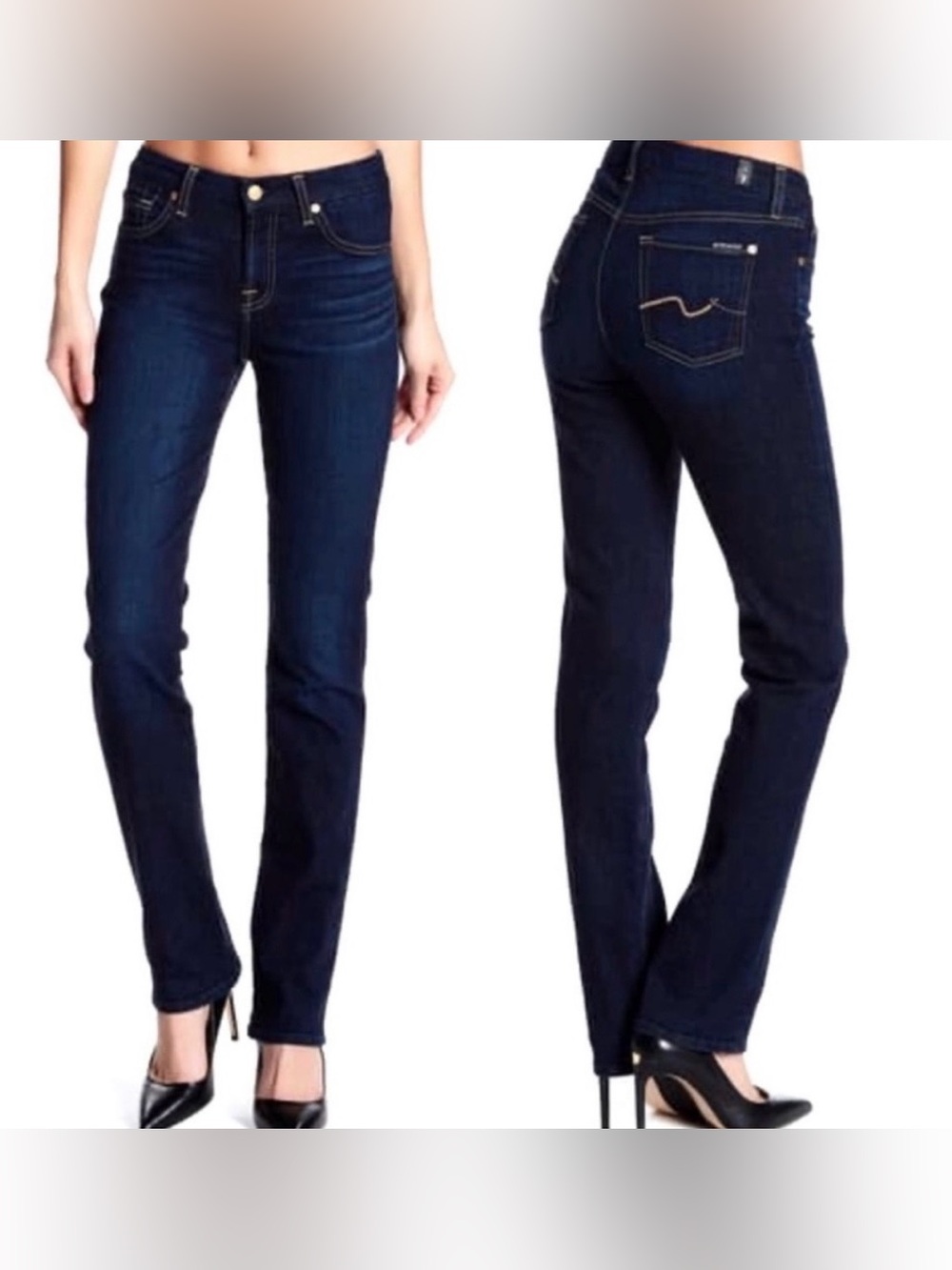 7 For All Mankind 7FAM Karah Straight Leg Dark Blue Jeans Size 26 Mid Rise